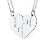 BFF Necklace for 2 Stainless Steel Chain Personalized Family Couple Friendship Jewelry Set Personalized Engrave Name Split Heart Pendants Best Friends Necklaces Graduation Gift