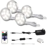 ANTOTEN 4 Pack LED Puck Lights with Remote, Under Cabinet Kitchen Lights Plug in, Dimmable Under Counter Light Fixtures, Wired Puck Lights for Closet, Shelf, Display(4000K, Natural White)