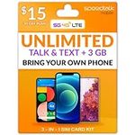 SpeedTalk Mobile SIM Card Unlimited Talk & Text + 3GB of 4G LTE Data 30 Days Cell Phone Service Plan | 3in1 Simcard -Standard Micro Nano | US Coverage