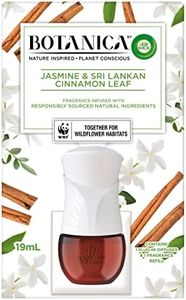 Botanica Liquid Electric Diffuser, Jasmine and Sri Lankan Cinnamon Leaf, Device + Refill, 19mL