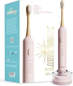 Lumineux Sonic Electric Toothbrush for Adults - Bamboo Heads - in Bloom (Pink) - Includes 2 Super Soft Bristle Bamboo Tooth Brush Heads, Charging Station & USB Charge Cord - Rechargeable