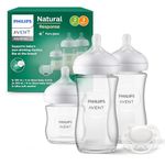 Philips Avent Glass Baby Bottle Newborn Gift Set - 3 Baby Milk Bottles, Ultra-Soft Pacifier for Babies Aged 0-6 Months+ (Model SCD878/11)