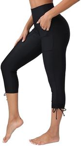 ATTRACO Swim Pants with Drawstring for Women Swimming Leggings Swim Capris with Pocket Black XL