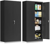 INTERGREAT Black Metal Storage Cabinet with Lock,72" Tall Lockable Garage Storage Cabinet with Doors and Shelves, Cabinets for Home Office, Warehouse