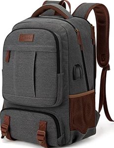 Tzowla Canvas School College Laptop Backpack, Bag for Men Women Travel Work Rucksack Fits 15.6inch Laptop, Bookbag with USB Charging Port（Dark-Grey）