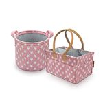 HIPPO 2IN1 Designer Polyester Diaper Caddy & Toy Bin Smart Combo for Newborn Babies Unbreakable Toy Bins Foldable Diaper Bag Large Capacity (Pink-Star, 1)