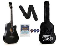 Intern 38 Inch Acoustic Guitar for Beginners with Bag, Strap, Strings, Picks & Winder | Cutaway Design | Steel String Guitar for Kids & Adults (Black)