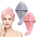 Hair Towel Wrap - Rayyl 2pcs Hair Drying Towel with Buttons, Microfiber Hair Towell for Hair Quick Drying, Hair Towels Cap for All Hair Types