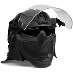 AQ zxdc Full Face Tactical Bulletproof Helmet, with Riot Steel Mesh Mask, Face Shield, Built-In Goggles, Ear/Neck Protection, for Military Combat SWAT Airsoft,Black