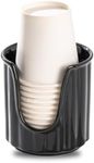 TANEW Ceramic Bathroom Cup Dispenser with Stylish Vertical Stripes - Dixie Cup Dispenser & Mouthwash Cup Holder Holds 3oz Paper Cups for Rinsing Cups on Bathroom Vanity Countertops Glossy Black