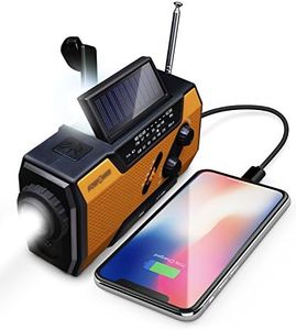 FosPower Solar Crank Radio Model A1 for Emergency with AM/FM, Flashlight, Reading Lamp and 2000mAh Power Bank - Orange (Includes Carabiner) IPX3