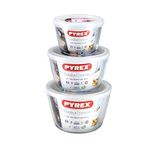 Pyrex SET OF 3 Cook & Freeze Glass Bowl Set With Lids 0.6L/1.1L/1.6L High Resistance Glass Freezer To Oven Dishes Round Serving Baking Cooking Storage Dishes