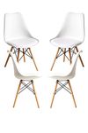 My Art Design - Set of 4 Modern Style Mid Century Modern Dinning Room Cafe Hotel Office Wooden Legs Chair (White with Cushion)