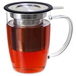 FORLIFE NewLeaf Glass Tea 16-Ounce Mug with Infuser and Lid, Black