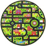 Zacoo Round Kids Playmat, City Life Carpet Mat Toddler Classroom Kids Road and Traffic Carpet Non Slip Nursery Rug City Map Educational Rug for Bedroom Kids Boys Room, 4' x 4' Round, Black