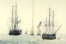 Japan Perry Expedition Ntwo Of The Ships In Commodore Matthew PerryS Expedition To Japan 1852-1854 The Ship At Left Is The Uss Powhatan Japanese Paper Screen 1854 By An Unknown Artist Poster Print by