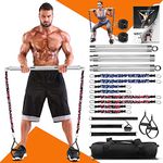 DASKING Portable Home Gym Fitness Equipment Set with 8 Stackable Resistance Tubes, Detachable Longer Exercise Bar Bands Kit, Full Body Training, Include Ankle Straps,Handles,Door Anchor,Workout Guide