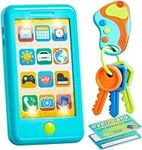Pretend Toddler Play Phone, Learning Toy Phone Set,Keyfob Key Toy and Credit Cards Set, Kids Cellphone Toys, Girls Boys Birthday Gifts for 1 2 3 Year Old,Baby Blue, Kids Presents Toys