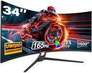 Gawfolk 34 Inch Ultrawide Curved Gaming Monitor, 1500R PC Screen 165hz UWQHD 4K, Curved Computer Screen with FreeSync, Support Wallmount 75x75mm-Black