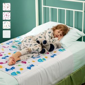 IMPROVIA® Toddler Bed Wetting Pad – 2 Pack 34x36 Waterproof Mattress Protector with Wings – Ultra Absorbent, Fast Drying, Non-Slip Washable Underpad for Kids & Potty Training – Dino Design