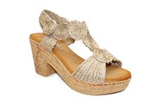 IVACHY Womens Sandal Ladies Summer Knitted Block Heels Espadrille Platform Wedge Shoes Size UK