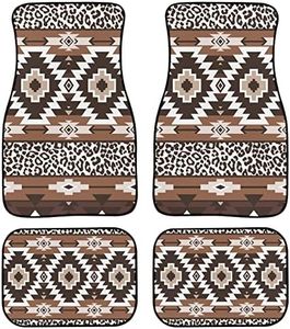 Wanyint Brown Aztec Native American Front & Rear Floor Mats for Cars Boho Mandala Heavy-Duty Car Carpet with Rubber Backed Auto Pad Full Set Mat for Car SUV Truck & Van Automotive Liners