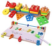 Toyshine Wooden Learning Toy Combo, Writing Number Board And Shape Sorter | Montessori Gifts Toys For Toddlers Boys & Girls 2 3 4 5 Year Old Preschool Basic Skills Learning, 1 Piece