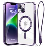 Ethanger for iPhone 14 Case Compatible with MagSafe Luxury Plating Bling Shockproof Bumper with Camera Lens Protector Magnetic Women Girly Phone Case for iPhone 14, Dark Purple