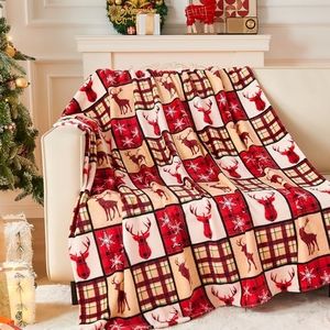 Christmas Throw Blanket, Fuzzy Fluffy Plaid Soft Cozy Blanket, Fleece Flannel Plush Microfiber Blanket for Couch Bed Sofa,Plaid Deer