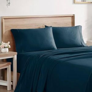 400 Thread Count Sheets Solid 100% Cotton Cooling Hotel Quality with Deep Pockets Sateen Sheet Set 4 Pieces, King, Navy