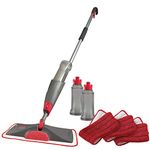 Rubbermaid Reveal Spray Microfiber Floor Mop Cleaning Kit for Laminate & Hardwood Floors, Spray Mop with 3 Reusable Washable Pads and 2 Refillable Bottles 1892663, Grey/Red