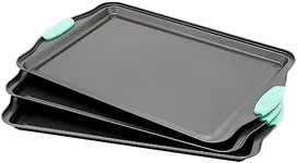 Set of 3 Nonstick Cookie Sheets for Baking, Bakeware Pans with Silicone Rubber Handles, 10x14 inches