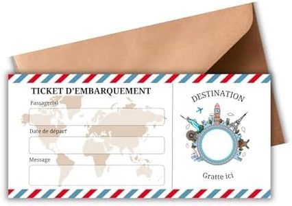 EVTI Carte à gratter voyage surprise - Billet avion annonce Personnalisable - Boarding pass - Carte embarquement personnalisable à offrir - idée Cadeau personnalisée pour Anniversaire EVJF fête