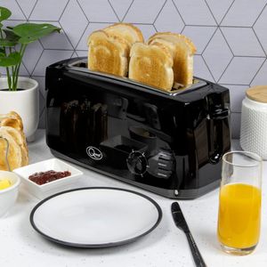 Quest 4-Slice Toaster – Black, Wide Slots, Adjustable Browning
