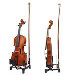 Violin Stand with Bow Holder for Full Size,Portable,Adjustable and Foldable,can Hold a Violin with Shoulder Rest or Chin Rest on (Dark color)