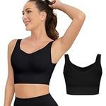 SIMIYA Sports Bras Women, Seamless Comfort Bra Wireless Bras Plus Size Removable Pads for Ladies Bralettes Crop Top Sleep Yoga Bras for Everyday Wear Black L