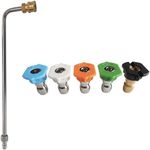 Pressure Washer 33cm Extension Replacement 90° Wand 1/4" Quick Connect with 5 Spray Nozzle Washing Tips Kit (0°/15°/25°/40°/Soap)