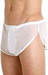 GYMAPE Men Mesh Shorts with Large Split Sides Underwear Boxers Briefs Fishnet Sheer Swimming Trunks, 90012white, M