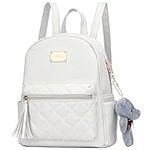 KKXIU Small Backpack Purse Synthetic Leather Quilted Mini Daypack For Women Fashion Girls Bookbag With Tassel, Cream White, Small, Daypack Backpacks