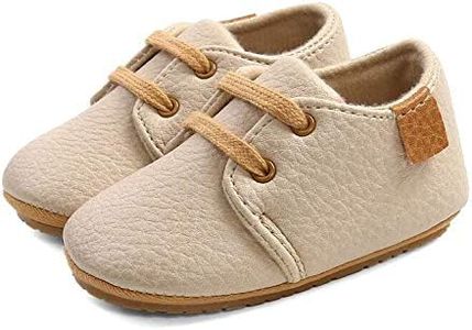 LACOFIA Zapatos Oxford con Cordones para Bebé Niños Zapatillas Primeros Pasos Antideslizantes para Bebés Beige 6-12 Meses