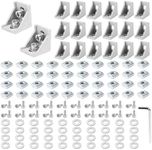 PETOX 20 Set Silver 4040 Series Aluminum Extrusion Profile Connector, Includes 1pc Wrench, 20pcs 3540 Corner Bracket, 40pcs M8 T-Slot Sliding Nuts and Hex Screw Bolt for 20S Aluminum Rail Accessories