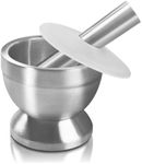 Stainless Steel Mortar and Pestle Sets Large Size with Anti Slip Base for Grinding Herbs Pills and Kitchen Spices Crusher with Lid