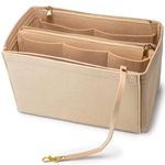 Handcuffs Women Purse Organizer Insert With Zipper Pocket | Felt | Tote Bag | Organiser | Handbags | Divider | Packing Cube | Travel | Makeup | Cosmetic | Storage - Beige