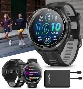 PlayBetter Garmin Forerunner 965 (Black/Powder Gray) Running & Triathlon GPS Smartwatch Bundle - Bright AMOLED Display, Lightweight, 31-Hour Battery - Includes Screen Protectors & Portable Charger