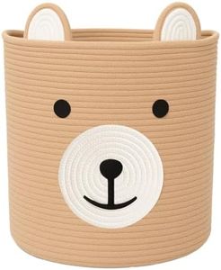 Saiiwnn Baby Laundry Basket, Bear Basket, Baby Shower Baskets, Bear Gift Baskets for Kids, Nursery, Toy Storage, Cotton Rope Hamper with Handles (Light Brown, 13" D x 15" H)