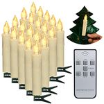 PChero Christmas Tree Candles, 20pcs LED Flameless Flickering Battery Taper Candles with Remote Timer/Removable Clips/Waterproof Rings for Home Party Indoor Outdoor Xmas Trees Decor – Warm White