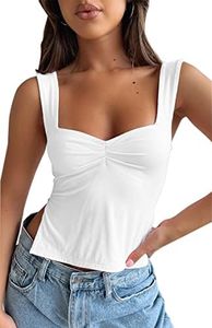 BAIGRAM Women’s Sleeveless Slim Crop Tank Top Sexy Pleated Bustier Sweetheart Neck Strappy Slits Cropped Vest Cami, White, Small