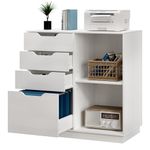 EasyPAG 4 Drawer Wood Lateral File Cabinet, A4 Letter Size Suspension File Hanging Folder Filing Cabinet, Printer Stand with Open Storage Shelf for Office and Home,White