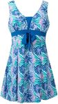 wantdo Women's Cross Bow One Piece Swimsuit Plus Size Swim Dress Purple Leaf 18-20