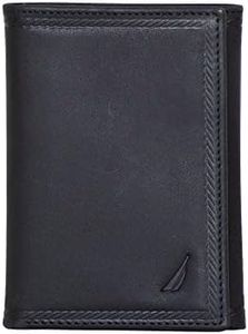 Nautica Men's Sail Embossed Leather Trifold Wallet, Black, One Size